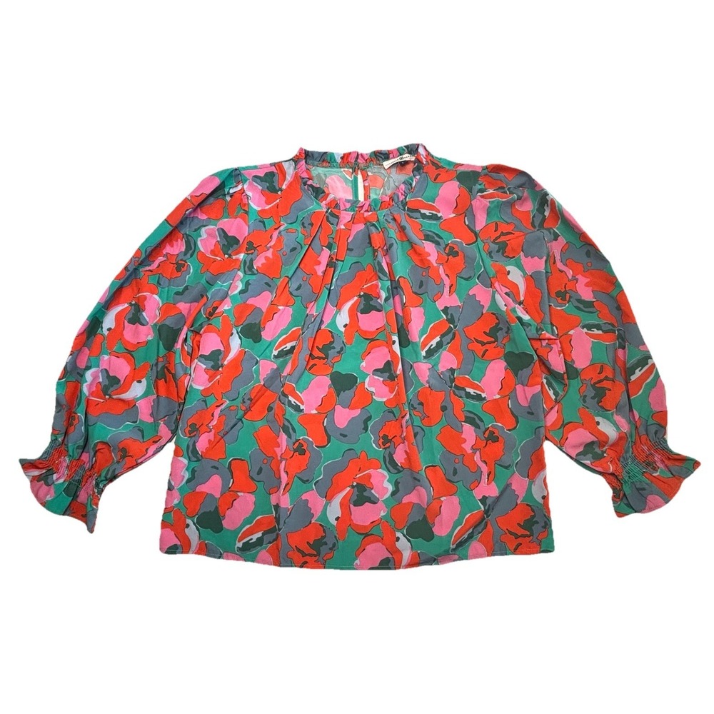 Michelle McDowell Women's Large Abstract Floral Blouse Long Sleeve Stretch Top‎